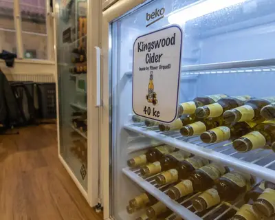 a refrigerator filled with lots of bottles of wine at The MadHouse Prague in Prague