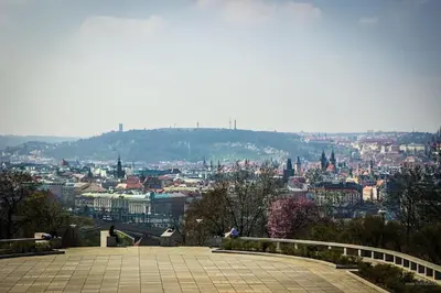 a view of a city from the top of a hill at Bright Studio, 10min Centre, Free Parking in Prague