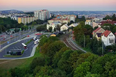 a view of a city with a road and buildings at Hotel Krystal in Prague