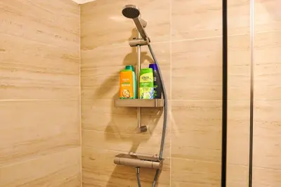 a shower with a shower head on a wall at Royal Route Residence Lesser Town in Prague