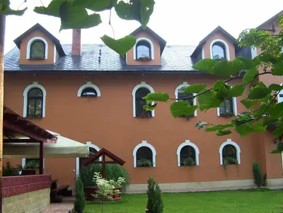 a house with arched windows and a roof at Penzion U červených vrat in Chudolazy