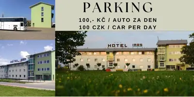 a collage of four pictures of a building at Hotel Imos in Prague