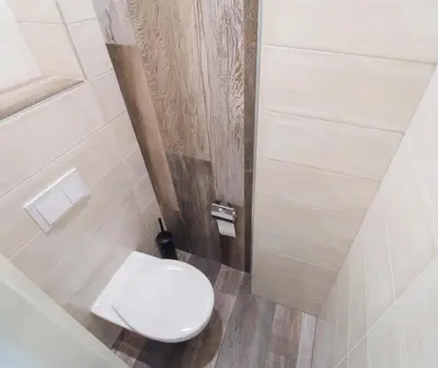 a small bathroom with a toilet in a room at Apartment U Pujcovny 6 in Prague