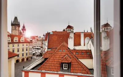 a view of a city from a window at Karlova 25 Apartments in Prague