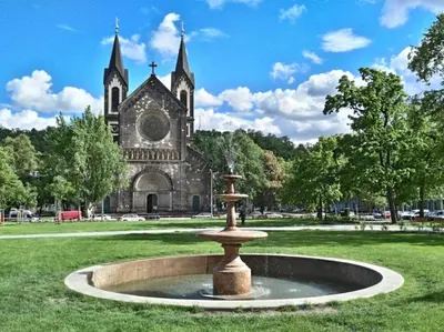 a church with a fountain in front of a church at Prague city centre apartment Radka1 in Prague