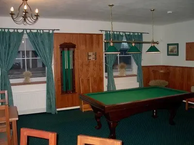 a living room with a pool table in it at Penzion Oáza in Štětí