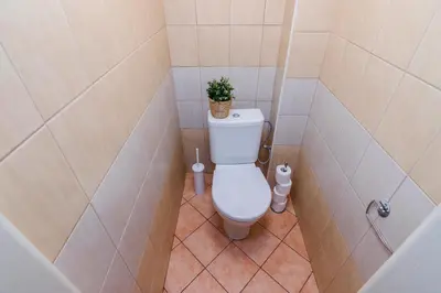 a bathroom with a toilet with a plant on top at APT in Prague Charles Bridge 1km by Michal&Friends in Prague