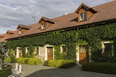 a house covered in green ivy at Penzion Ve stoleti in Loděnice