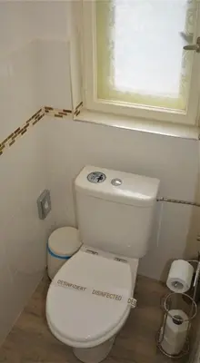 a white toilet in a bathroom with a window at Apartmány Pod vodárenskou věží in Poděbrady