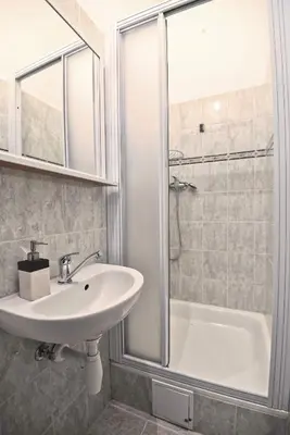 a bathroom with a sink and a shower and a tub at Spacious cozy apartments in centre in Prague