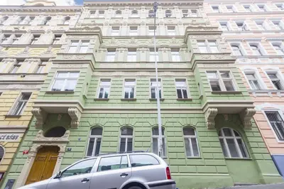 a van parked in front of a building at Ruterra Studio with Private Terrace in Prague