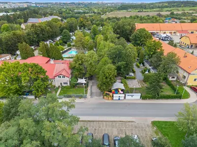 an aerial view of a town with a street and trees at Holiday Home Sunset Terrace by Interhome in Prague