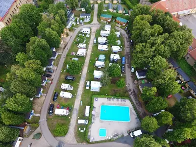 an aerial view of a parking lot with cars at Holiday Home Hawaii Style by Interhome in Prague
