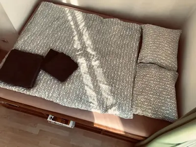 a couch with two pillows on top of it at Cosy Flora Nest in Prague