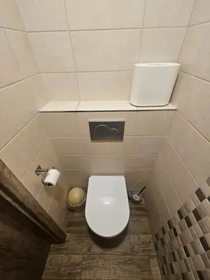 a bathroom with a toilet in a room at Apartments Praha Jinonice in Prague