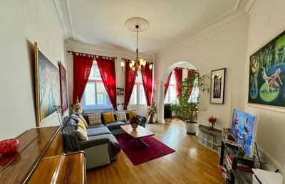 a living room with a couch and a table at Platnéřská ,7 in Prague