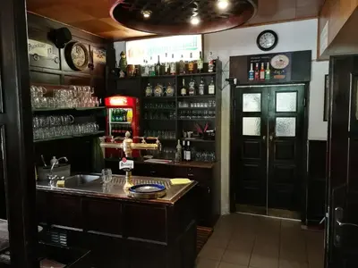 a bar with a counter and a sink in a room at Apartments U Švejků in Prague