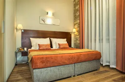 a bedroom with a large bed in a room at Residence Rybna in Prague