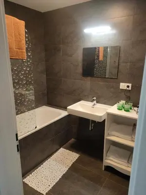 a bathroom with a sink and a bath tub at Sun-House Pension - ParkingFree Limited spaces- in Prague