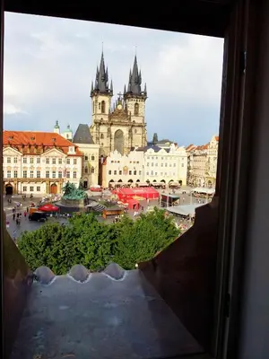 a view of a city from a window at Old Town Square Premium Residence in Prague