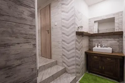 a bathroom with a sink and a mirror at U svaté Ludmily in Litoměřice