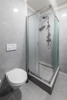 a bathroom with a toilet and a shower at Hotel Karlova Prague - Mostecka 10 st Depandance in Prague