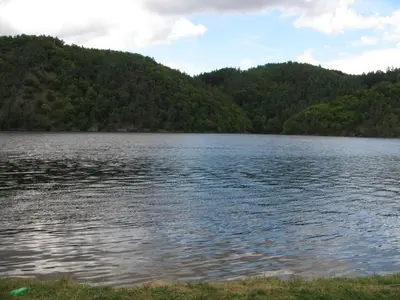 a large body of water with trees in the background at Hotel Laguna Slapy in Netvořice