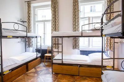 a room with bunk beds in a hostel at Sophie's Hostel in Prague