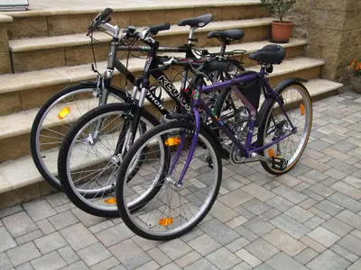 two bikes parked next to each other on steps at Apartmán pod rozhlednou in Roudnice nad Labem