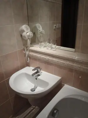 a bathroom with a sink and a mirror at Pension Apartment Granit in Prague