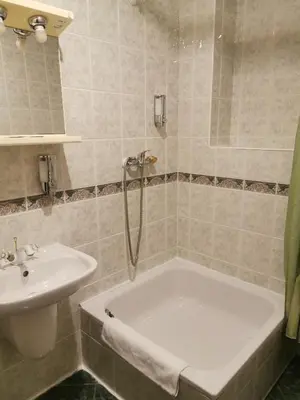 a bathroom with a bath tub and a sink at River Star Hotel in Prague