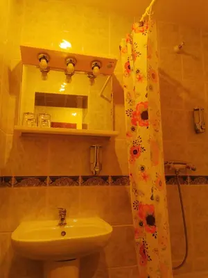 a bathroom with a sink and a toilet and a mirror at River Star Hotel in Prague