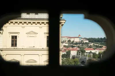 a view of a building from a window at Quentin Prague Hotel in Prague