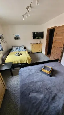 a bedroom with a bed and a television in it at Apartmán Třebenice - vstupní brána do Českého středohoří in Třebenice