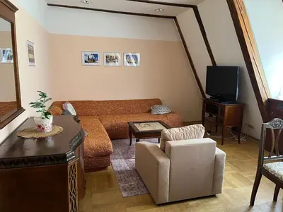 a living room with a couch and a tv at Residence u Vejvodů in Prague
