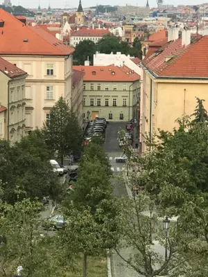 a view of a city with buildings and trees at Apartment Nebovidy II - Air Conditioning - Historic City Center in Prague