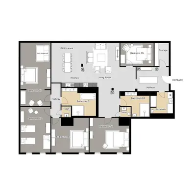 a floor plan of a house at 5BR+3.5BT Wilson Central apt. in Prague