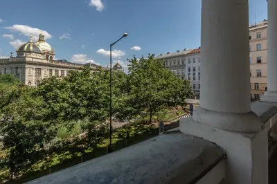 a view from the balcony of a building at Centrally located 3BD home near National Museum in Prague