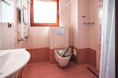 a bathroom with a sink and a toilet at POINT flat, beautiful view from terrace to Prague Castle in Prague