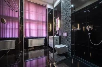 a black bathroom with a toilet and a shower at Apartrezidence Opletalova in Prague