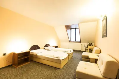 a hospital room with two beds and a couch at Pension U Dvou čápů in Chocerady