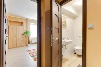 a bathroom with a toilet and a sink at Cozy room at metro station, private bathroom, 9minutes oldtown, 15minutes airport, WiFi in Prague
