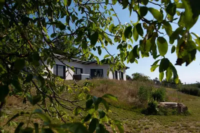 a house on top of a hill at Wellness bungalov - vodní nádrž Slapy - 40km od Prahy in Nečín