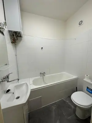 a bathroom with a sink and a tub and a toilet at KK Apartments in Prague