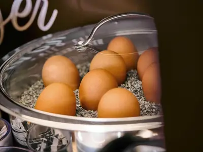a bunch of eggs in a glass container at B&B Hotel Prague City in Prague