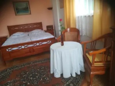 a bedroom with a bed and a table and chairs at Villa Blanka in Horní Podkozí