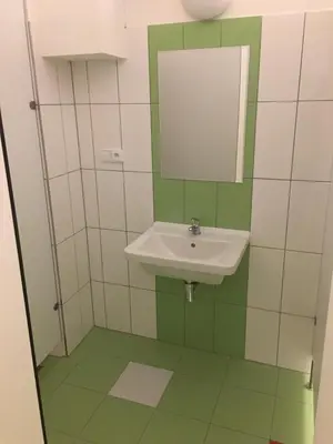 a bathroom with a sink and a mirror at Expo capsule Hostel in Prague