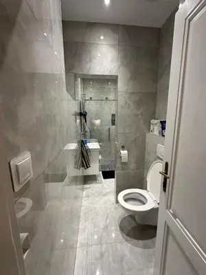 a bathroom with a toilet and a sink at Karlin Oasis 2-Bedroom Apartment in Prague