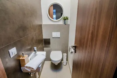 a bathroom with a sink and a toilet at Charming Apartments Prague by Michal&Friends in Prague