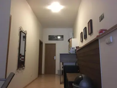 a hallway with a mirror and a dresser in a room at BAILANDO Studio in Neratovice